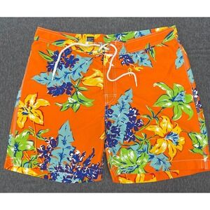 Polo Ralph Lauren Floral Swim Trunks Orange Tropical Beach‎ Shorts L